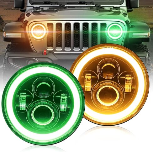 CO LIGHT 7 بوصة مصابيح أمامية LED هالة عيون الملاك DRL أضواء إشارة الانعطاف العنبر معتمدة من DOT مصباح أمامي H6024 - مصباح أمامي LED للطرق الوعرة وعيون زاوية ضوء متوافقة مع دراجة نارية Wrangler JK TJ LJ in Kuwait