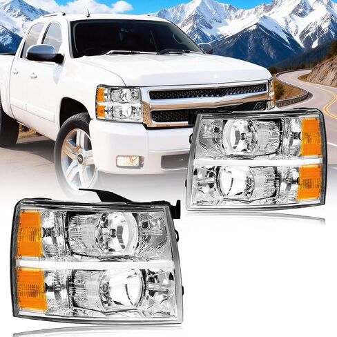 Headlight Assembly for 2004-2012 Chevy Colorado/GMC Canyon Pair of Driver Left & Passenger Right Side Replacement Bumper Lamp Set 15147930 Chrome Housing Amber Reflector in Saudi Arabia