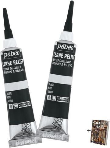 Pebeo Vitrail Cerne Relief Dimensional Paint Black - 20ml 2 Pack Stained Glass & Modern Art Craft Supplies Art Set for Mixed Media, Canvas, Metal, Acrylic, and Glass DIY Paint Set with Ebook in Saudi Arabia