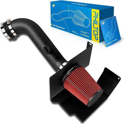 PHILTOP 3.75" Cold Air Intake Kit System + Heat Shield Compatible with Chevy for 2017-2019 Silverado/Sierra 2500 HD/3500 HD 6.6L, High Performance, Red in Saudi Arabia