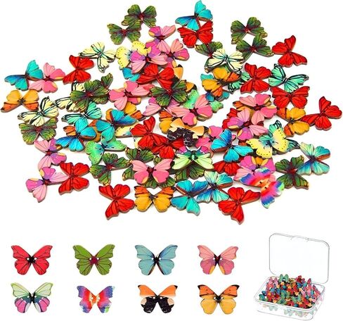 Pack of 50 Pcs Mixed 1 inch Buttons for Sewing, 2-Hole Design, Wooden Assorted Buttons for Crafts, Ideal Small Butterflies for Crafts, Sewing, Scrapbooking and DIY Projects in Saudi Arabia
