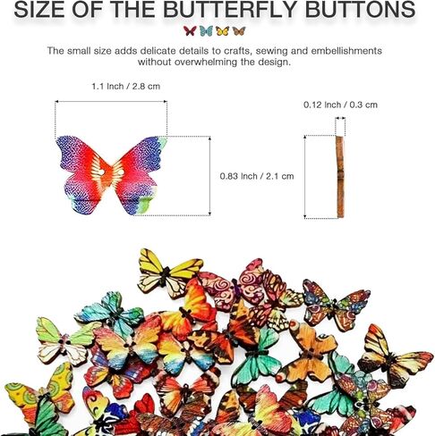 Pack of 50 Pcs Mixed 1 inch Buttons for Sewing, 2-Hole Design, Wooden Assorted Buttons for Crafts, Ideal Small Butterflies for Crafts, Sewing, Scrapbooking and DIY Projects in Saudi Arabia