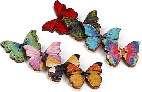 Pack of 50 Pcs Mixed 1 inch Buttons for Sewing, 2-Hole Design, Wooden Assorted Buttons for Crafts, Ideal Small Butterflies for Crafts, Sewing, Scrapbooking and DIY Projects in Saudi Arabia