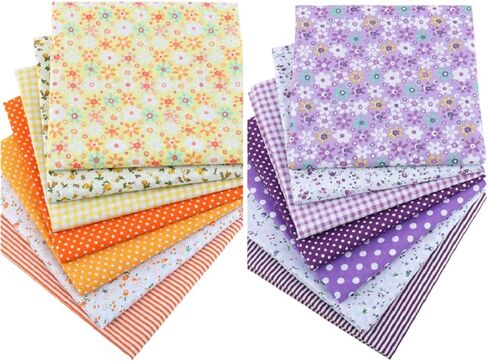 14 Pcs Cotton Fabric Bundles, 9.84x9.84 Inches Squares Fabric for Quilting, Pre-Cut Fat Quarters Fabric Sheets for Sewing, Crafting, Patchwork, DIY Sewing Projects & Home Decor(Purple and Yellow) in Saudi Arabia