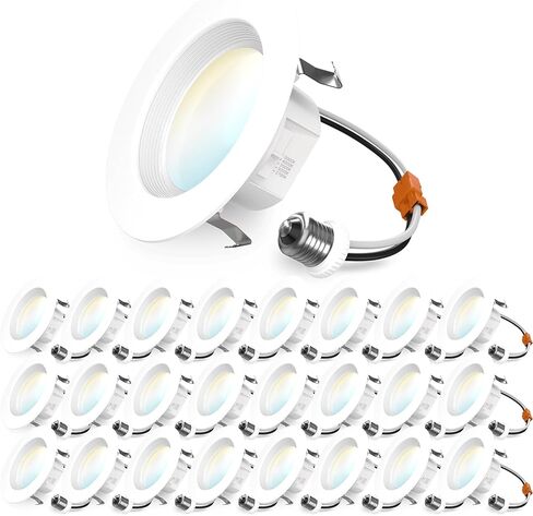Sunco 24 Pack 4 Inch LED Can Lights Retrofit Recessed Lighting, Selectable 2700K/3000K/3500K/4000K/5000K Dimmable, Baffle Trim, 11W=40W, 660 LM, Replacement Conversion Kit, UL in Saudi Arabia