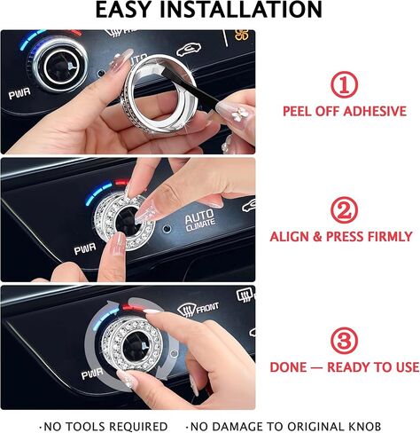 2PCS Crystal Knob Cover Trim Set - Zinc Alloy Rhinestone Bling Interior Accessories, Control Knob Caps Compatible with 2026+ Kia Sportage, 2025+ Kia K5, Carnival, Sorento, EV6, NIRO EV in Saudi Arabia