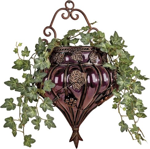 Touch of Class Grape Vase Wall Accent - Metal, Glass - Purple, Antique Bronze - Vineyard Grapevines and Leaves Decor for Bedroom, Living Room, Dining Room, Kitchen, Sunroom in Saudi Arabia