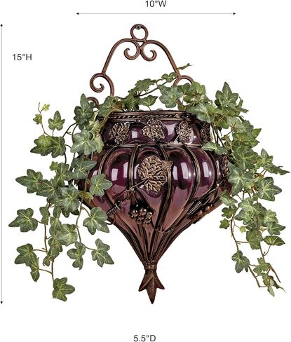 Touch of Class Grape Vase Wall Accent - Metal, Glass - Purple, Antique Bronze - Vineyard Grapevines and Leaves Decor for Bedroom, Living Room, Dining Room, Kitchen, Sunroom in Saudi Arabia