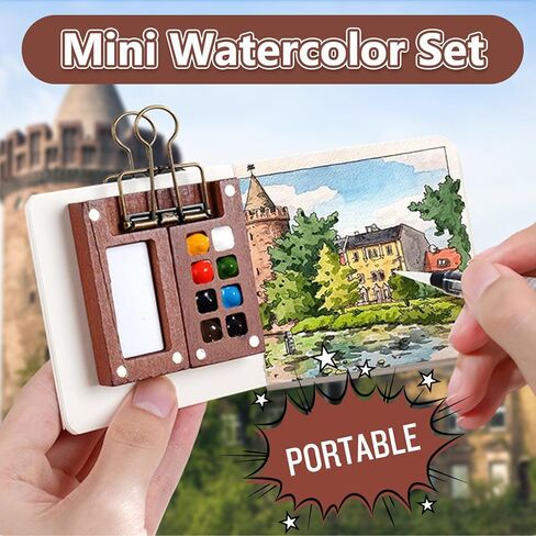 New Tobios Mini Watercolor Paint Set Portable,Mini Travel Watercolor Palette Set,Pocket Artist Acrylic colour Sets with Watercolor Pens,Binder Clips, Include 12 Colors Paint for Beginners Artists Students in Saudi Arabia