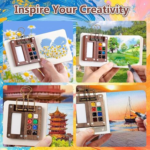 New Tobios Mini Watercolor Paint Set Portable,Mini Travel Watercolor Palette Set,Pocket Artist Acrylic colour Sets with Watercolor Pens,Binder Clips, Include 12 Colors Paint for Beginners Artists Students in Saudi Arabia