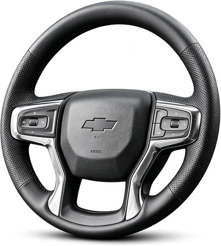 Hand Stitch Steering Wheel Cover | Heavy Duty Customized Fit for Fit for Chevy Silverado 1500/2500/3500 2003-2006 /Trailblazer 2002-2009 Anti-Slip Perforated Leather Black in Saudi Arabia