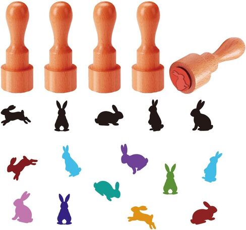 AHANDMAKER 5 Styles Egg Stamps, Rabbit Silhouette Pattern Mini Wooden Rubber Stamp Unique Easter Themed Egg Drawing Stamps for Eggs Famers and Chicken Owners Scrapbooking Card Making(No Ink Include) in Kuwait
