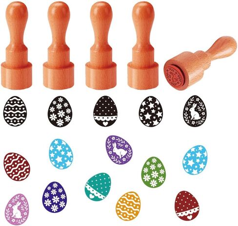 AHANDMAKER 5 Styles Egg Stamps, Rabbit Silhouette Pattern Mini Wooden Rubber Stamp Unique Easter Themed Egg Drawing Stamps for Eggs Famers and Chicken Owners Scrapbooking Card Making(No Ink Include) in Kuwait