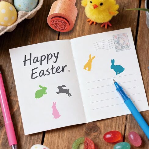 AHANDMAKER 5 Styles Egg Stamps, Rabbit Silhouette Pattern Mini Wooden Rubber Stamp Unique Easter Themed Egg Drawing Stamps for Eggs Famers and Chicken Owners Scrapbooking Card Making(No Ink Include) in Kuwait