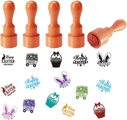 AHANDMAKER 5 Styles Egg Stamps, Rabbit Silhouette Pattern Mini Wooden Rubber Stamp Unique Easter Themed Egg Drawing Stamps for Eggs Famers and Chicken Owners Scrapbooking Card Making(No Ink Include) in Kuwait