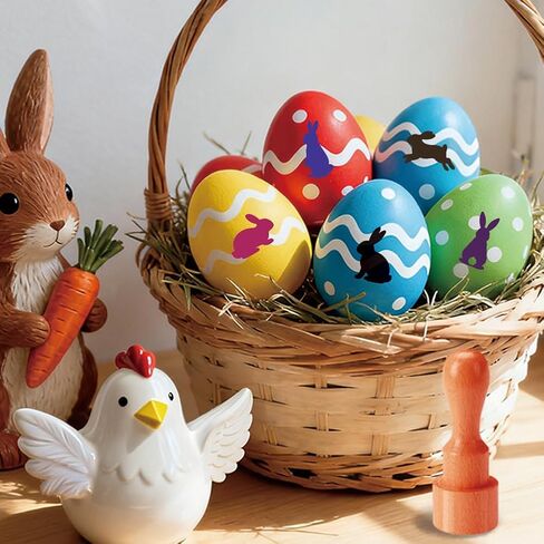 AHANDMAKER 5 Styles Egg Stamps, Rabbit Silhouette Pattern Mini Wooden Rubber Stamp Unique Easter Themed Egg Drawing Stamps for Eggs Famers and Chicken Owners Scrapbooking Card Making(No Ink Include) in Kuwait