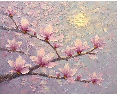Cherry Blossom Paint by Numbers Kit for Adults on Wood Board – DIY Moonlit Floral on the Branches Wood Craft Painting Kit, 12 in Round, Acrylic Paint Set, Beginner-Friendly, Relaxing Home Decor Gift in Kuwait