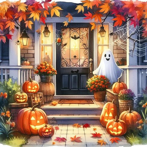 VCLKDIY Halloween Elf Pumpkin Bat Paint by Numbers Kits for Adults, DIY Canvas Paint by Numbers Kits for Adults Beginners, Acrylic Painting for Beginners Art by Numbers Home Wall Decor 16x16 Inch in Saudi Arabia