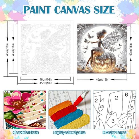 VCLKDIY Halloween Elf Pumpkin Bat Paint by Numbers Kits for Adults, DIY Canvas Paint by Numbers Kits for Adults Beginners, Acrylic Painting for Beginners Art by Numbers Home Wall Decor 16x16 Inch in Saudi Arabia