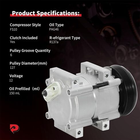 ضاغط مكيف الهواء PHOBOOS مع قابض متوافق مع Ford F-150 F-250 F-350 F-200 E-150 E-250 E-350 Econoline Club Wagon Bronco Lincoln، تبريد سريع، تركيب سهل، المرجع. 58141 in Kuwait