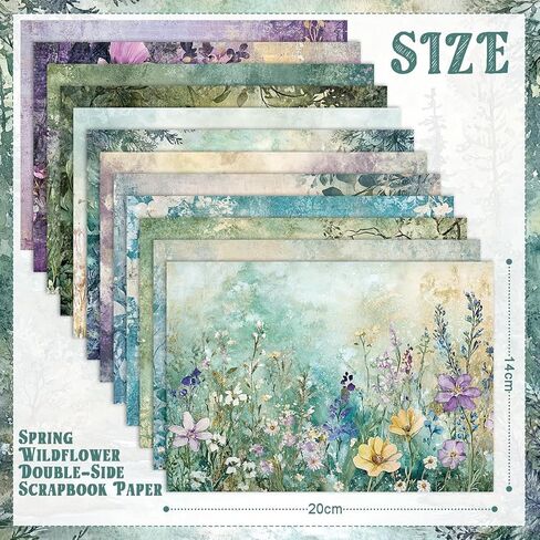 60 Sheets Spring Floral Scrapbook Paper, Double - Sides Watercolor Wildflower Decorative Craft Paper Folded Flat for Valentine Birthday Card Making Photo Album Junk Journals Supplies, 8.3'' x 5.7'' in Saudi Arabia