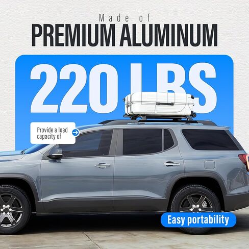 ALMULOO 220lbs رفوف السقف المتقاطعة المتوافقة مع GMC Acadia 2017-2023 قضبان السقف العارضة الأمتعة الناقل البضائع الألومنيوم المطلي بمسحوق in Kuwait
