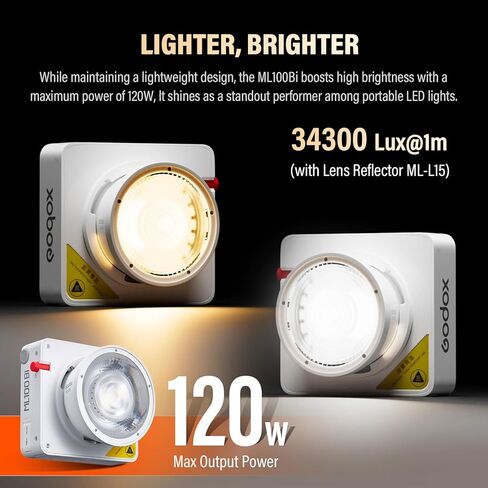 Godox70W LED Video Light ML60IIBi,2800-5600K,CRI 96+ TLCI97+ 13000LUX,Portable Continous Output Lighting for Studio Live Streaming Video Recording, Wedding,Indoor & Outdoor Shooting... in Saudi Arabia