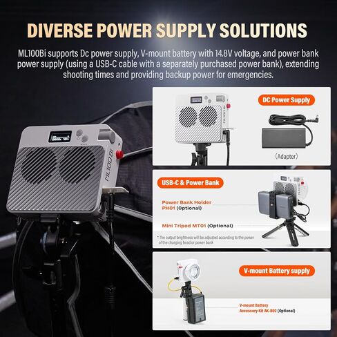 Godox70W LED Video Light ML60IIBi,2800-5600K,CRI 96+ TLCI97+ 13000LUX,Portable Continous Output Lighting for Studio Live Streaming Video Recording, Wedding,Indoor & Outdoor Shooting... in Saudi Arabia