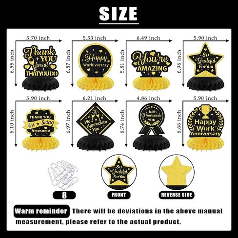 Happy Work Anniversary Decorations 8PCS Happy Work Anniversary Honeycomb Centerpieces Work Anniversary Decorations Black & Gold Glitter in Saudi Arabia