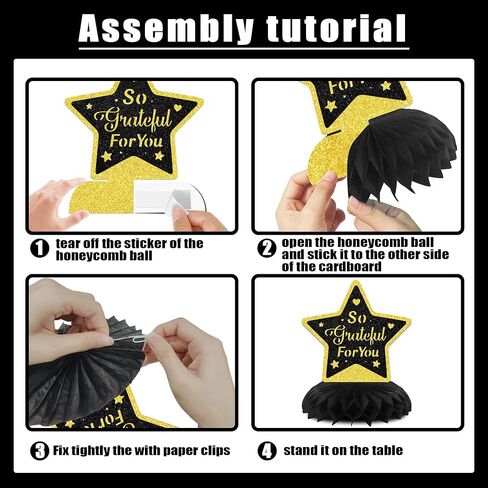Happy Work Anniversary Decorations 8PCS Happy Work Anniversary Honeycomb Centerpieces Work Anniversary Decorations Black & Gold Glitter in Saudi Arabia