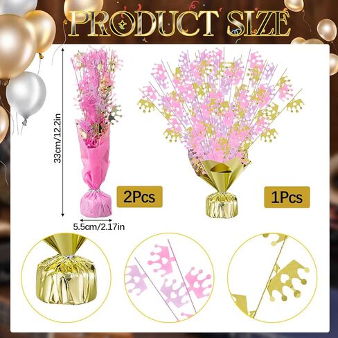 3 Sets Princess Table Decorations Pink and Gold Crown Centerpiece for Birthday Party Foil Spray Table Decor for Graduation Anniversary Bachelorette Wedding Party Supplies in Kuwait