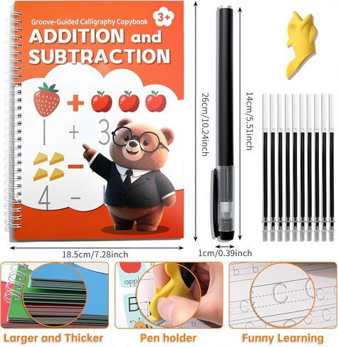 KAK Magic Grooved Writing Practice, grooved Handwriting Practice for Kids 6 Books Ages 3-8, Includes Pen Grips & 10 Refills,Preschool Learning in Saudi Arabia