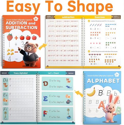 KAK Magic Grooved Writing Practice, grooved Handwriting Practice for Kids 6 Books Ages 3-8, Includes Pen Grips & 10 Refills,Preschool Learning in Saudi Arabia