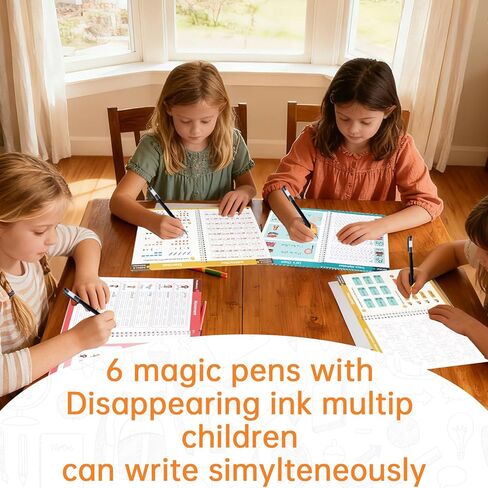 KAK Magic Grooved Writing Practice, grooved Handwriting Practice for Kids 6 Books Ages 3-8, Includes Pen Grips & 10 Refills,Preschool Learning in Saudi Arabia