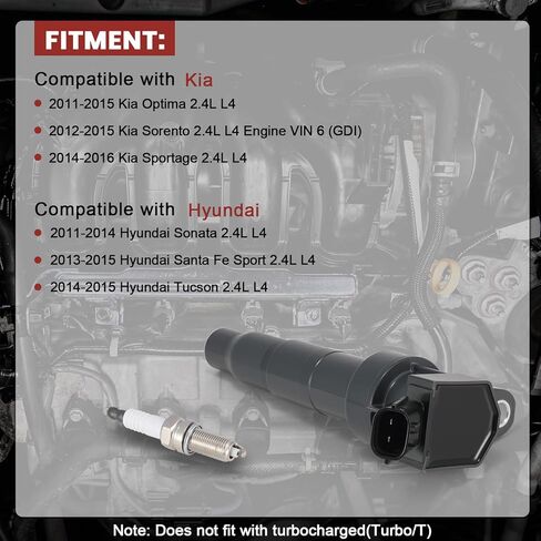 حزمة ملف الإشعال UF611 ومجموعة شمعات إشعال إيريديوم مكونة من 4 قطع متوافقة مع Hyundai Sonata Tucson Kia Optima Sorento Sportage 2011-2016 2.4L يستبدل #C1667 XP6203 in Kuwait