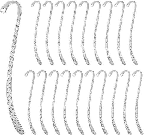 20Pcs Metal Bookmark Hairpin Hook, Antique Vintage Silver Carved Hook with Loop for Book Lovers Unique Gift, Book Markers Embossed Bookmarks, Jewelry Making Charms in Saudi Arabia