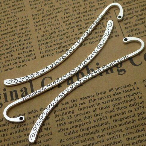 20Pcs Metal Bookmark Hairpin Hook, Antique Vintage Silver Carved Hook with Loop for Book Lovers Unique Gift, Book Markers Embossed Bookmarks, Jewelry Making Charms in Saudi Arabia