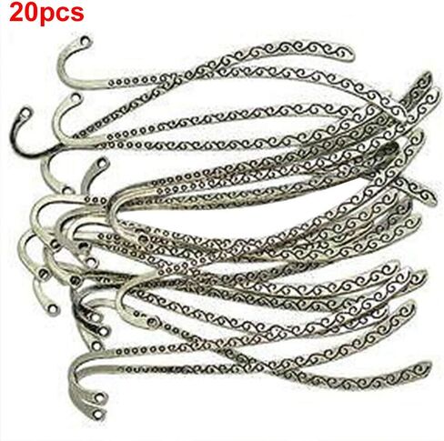 20Pcs Metal Bookmark Hairpin Hook, Antique Vintage Silver Carved Hook with Loop for Book Lovers Unique Gift, Book Markers Embossed Bookmarks, Jewelry Making Charms in Saudi Arabia