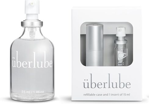 حزمة Uberlube للمنزل والسفر - مجموعة أدوات تشحيم السفر الفضية + زجاجة تشحيم سيليكون سعة 55 مل، غير معطرة وعديمة النكهة، تعمل تحت الماء - 55 مل + مجموعة فضية in Kuwait