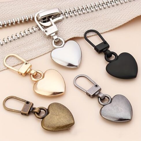 5Pcs Heart-Shaped Detachable Zipper Heads, Universal Zipper Sliders Replacement Pulls, Fit for Bags Down Jackets DIY Craft Repair in Kuwait