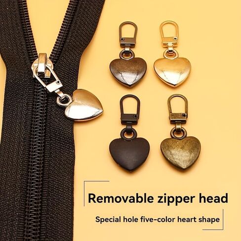 5Pcs Heart-Shaped Detachable Zipper Heads, Universal Zipper Sliders Replacement Pulls, Fit for Bags Down Jackets DIY Craft Repair in Kuwait
