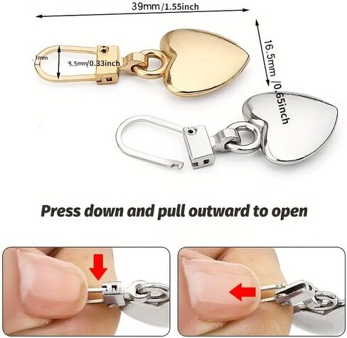 5Pcs Heart-Shaped Detachable Zipper Heads, Universal Zipper Sliders Replacement Pulls, Fit for Bags Down Jackets DIY Craft Repair in Kuwait