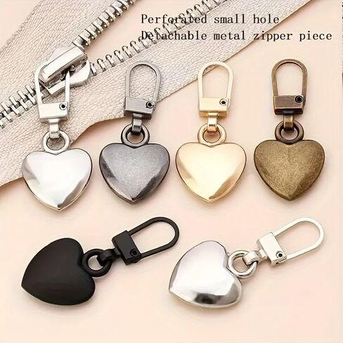 5Pcs Heart-Shaped Detachable Zipper Heads, Universal Zipper Sliders Replacement Pulls, Fit for Bags Down Jackets DIY Craft Repair in Kuwait