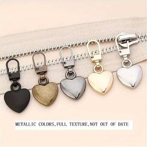 5Pcs Heart-Shaped Detachable Zipper Heads, Universal Zipper Sliders Replacement Pulls, Fit for Bags Down Jackets DIY Craft Repair in Kuwait
