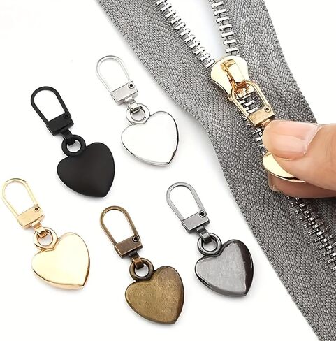 5Pcs Heart-Shaped Detachable Zipper Heads, Universal Zipper Sliders Replacement Pulls, Fit for Bags Down Jackets DIY Craft Repair in Kuwait
