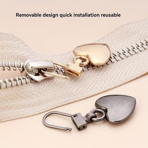 5Pcs Heart-Shaped Detachable Zipper Heads, Universal Zipper Sliders Replacement Pulls, Fit for Bags Down Jackets DIY Craft Repair in Kuwait