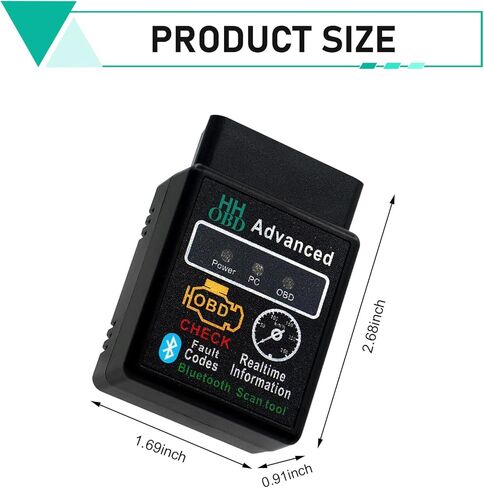 Car Bluetooth OBD2 Diagnostic Tool, Plug and Play Real-time Code Reader, Reset and Clear Engine Light Scanner with Exclusive App, Universal Mini Monitor Device for Most Phone Systems (Black) in Saudi Arabia