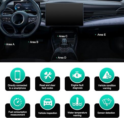 Car Bluetooth OBD2 Diagnostic Tool, Plug and Play Real-time Code Reader, Reset and Clear Engine Light Scanner with Exclusive App, Universal Mini Monitor Device for Most Phone Systems (Black) in Saudi Arabia