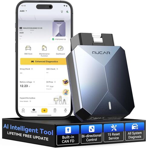 MUCAR BT200 MAX AI OBD2 Bluetooth Scanner, Full System 15 Resets Diagnostic Tools Bi-Directional Control, CAN-FD & FCA Autoauth, AutoVIN, Real-Time Data, ELM327 APP Compatibility, Lifetime Free Update in Saudi Arabia