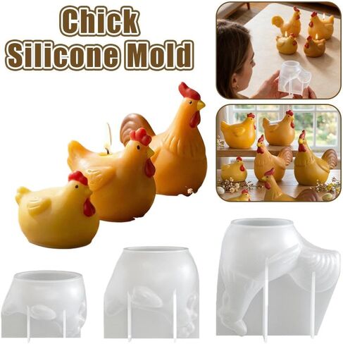 Chicken Resin Molds, 3 Piece Silicone Chicken Mold Set for Candle, Soap and Epoxy Resin, Reusable Flexible Rooster and Hen Molds for Farmhouse DIY Crafts (A) in Saudi Arabia
